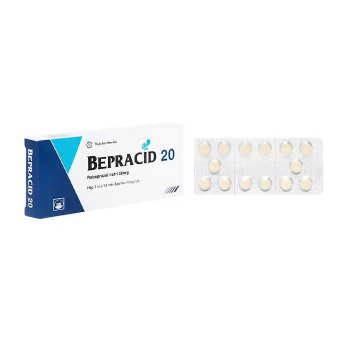 Bepracid 20mg Pymepharco 1 vỉ x 14 viên – Trị trào ngược dạ dày, thực quản